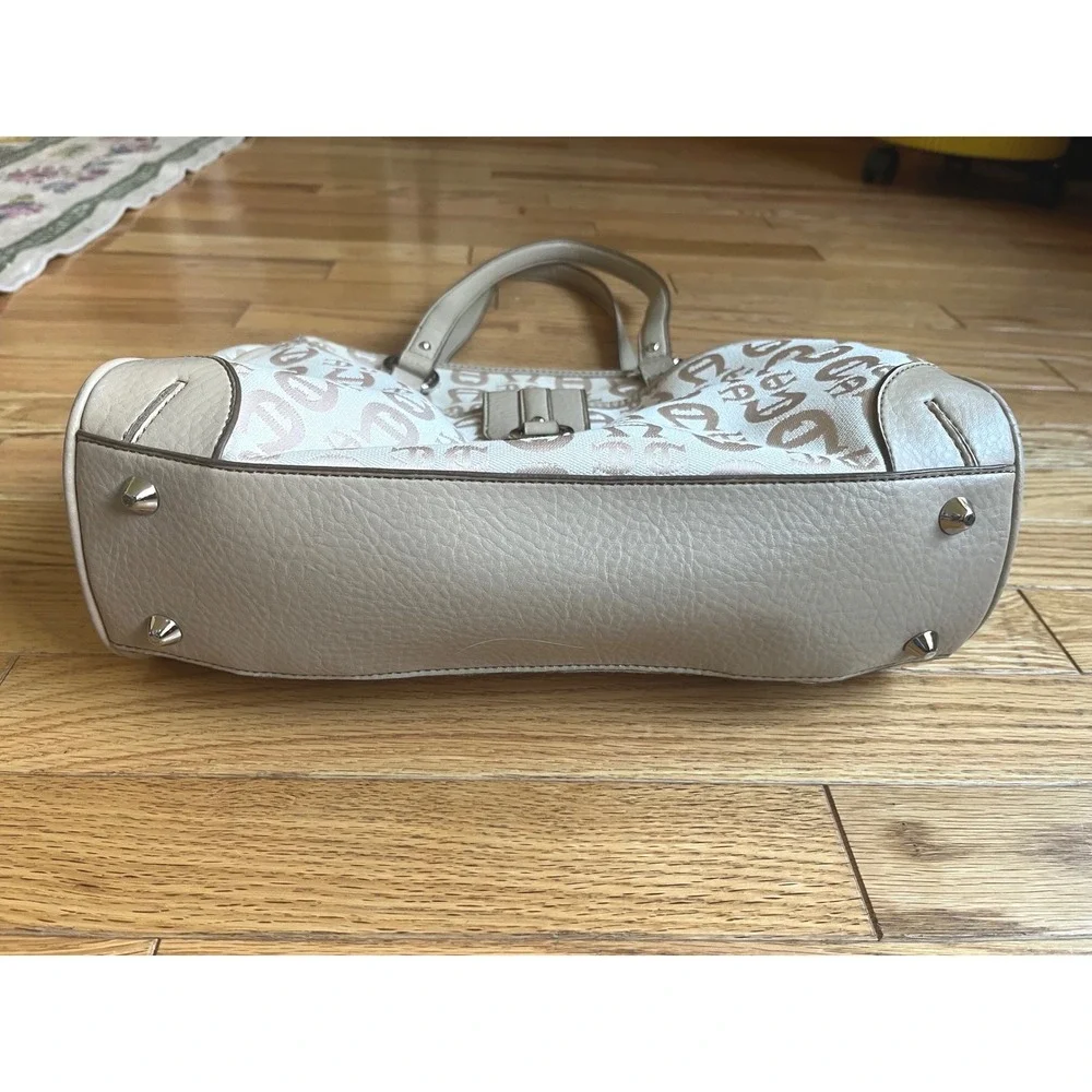 Etienne Aigner Beige Monogram Jacquard Shoulder Bag Purse Silver Hardware Summer